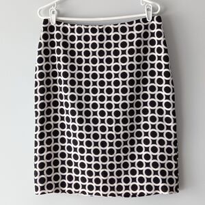 New Russell Keng Pencil Skirt Lined Circle Print Black White Size 12